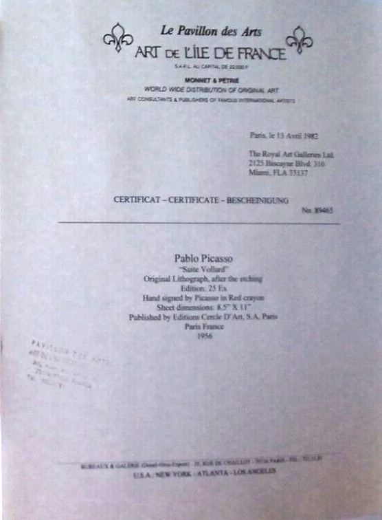 Pablo Picasso Picasso lithograph study authentication evidence image 2
