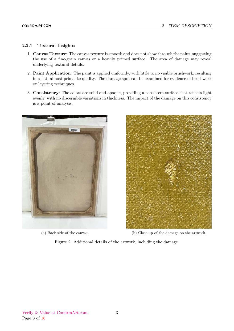 Signed painting attributed to Fernando Botero report sample page 3