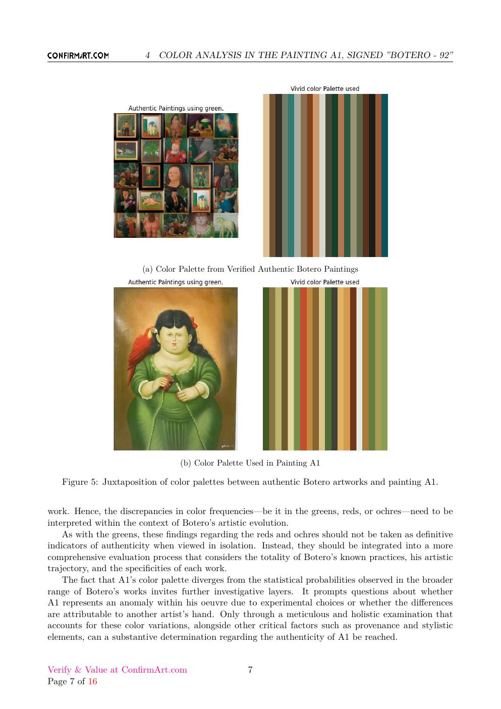 Signed painting attributed to Fernando Botero report sample page 7