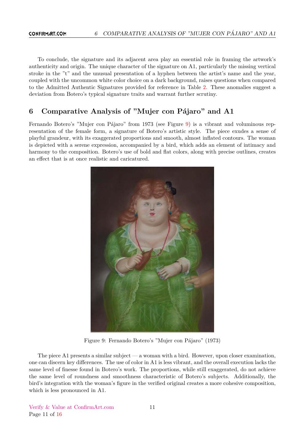 Signed painting attributed to Fernando Botero report sample page 11