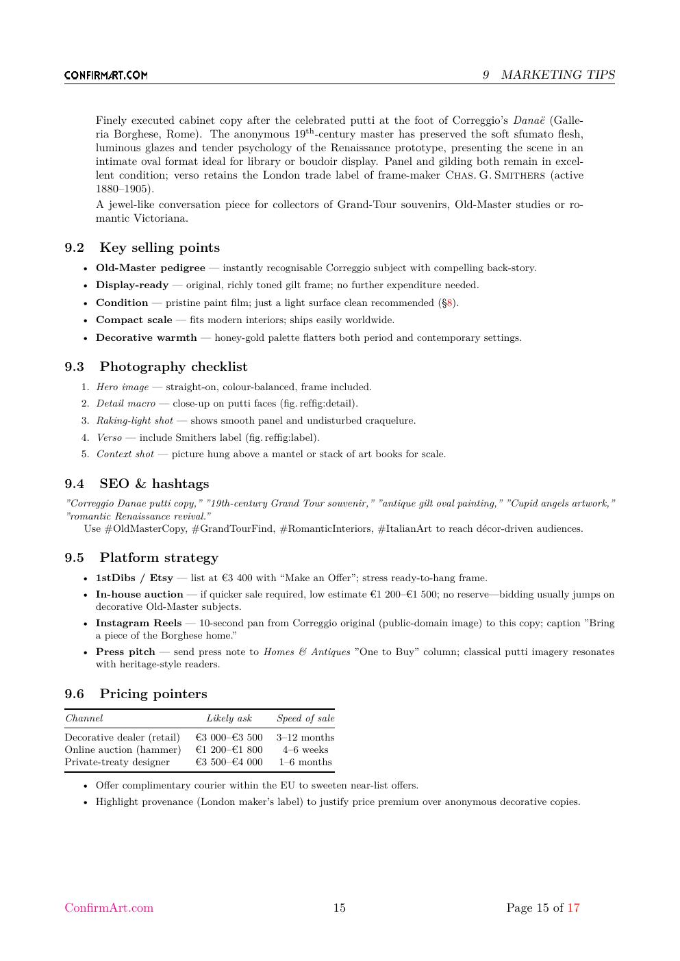 d'après Correggio report sample page 15