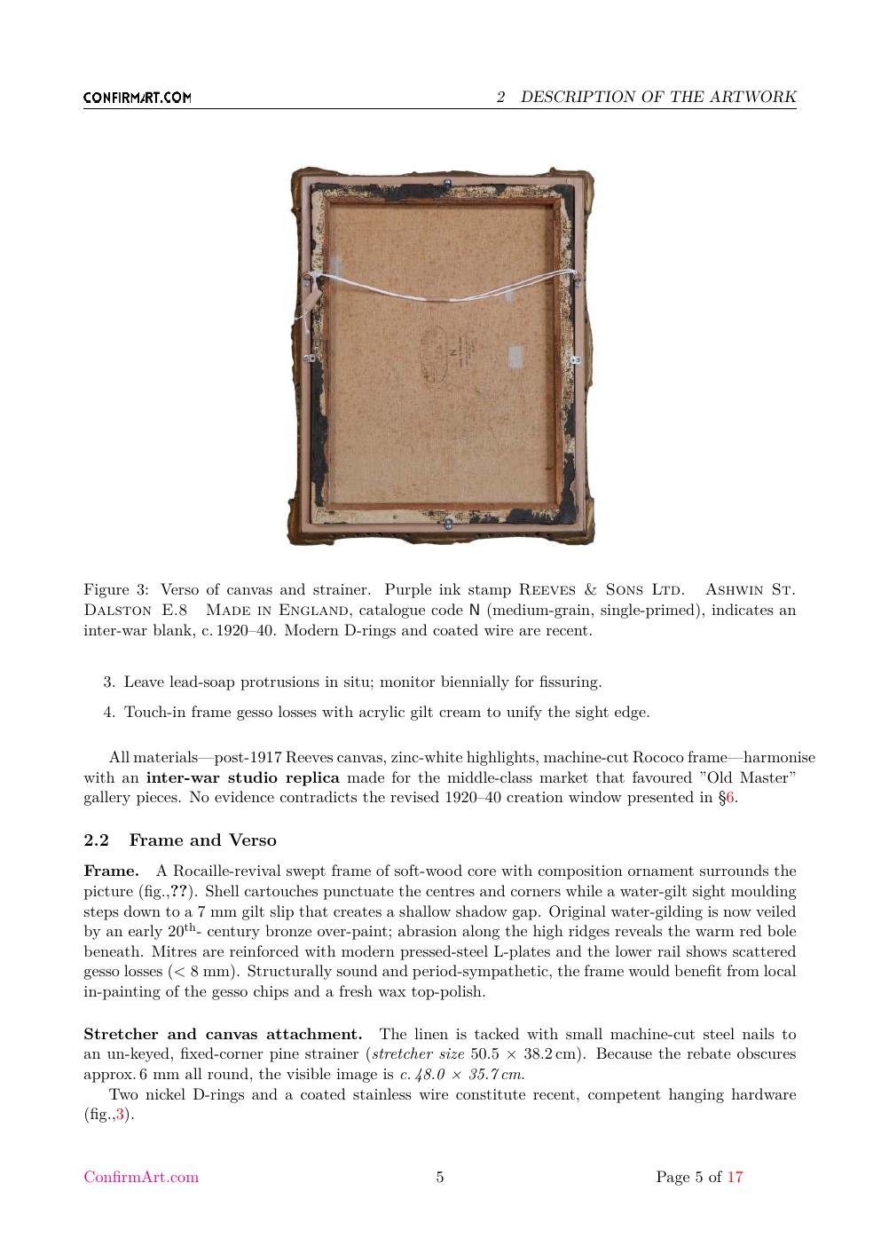 Obverse of the painting in its late-Victorian swept frame report sample page 5