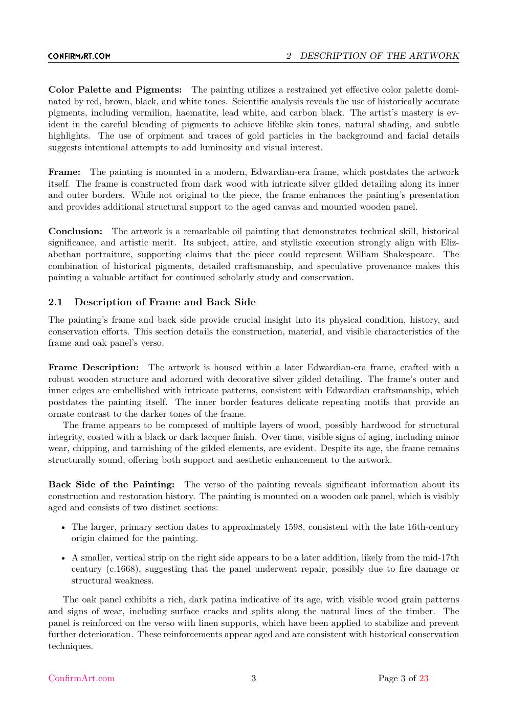 The oil on canvas, "Untitled" report sample page 3