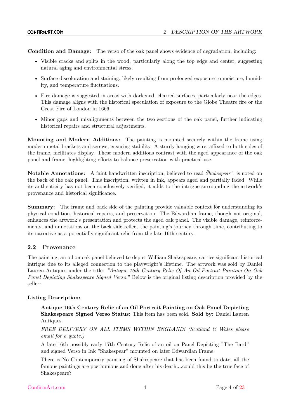 The oil on canvas, "Untitled" report sample page 4