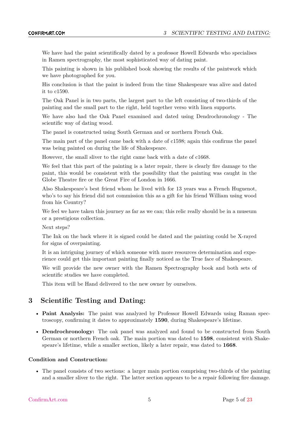 The oil on canvas, "Untitled" report sample page 5