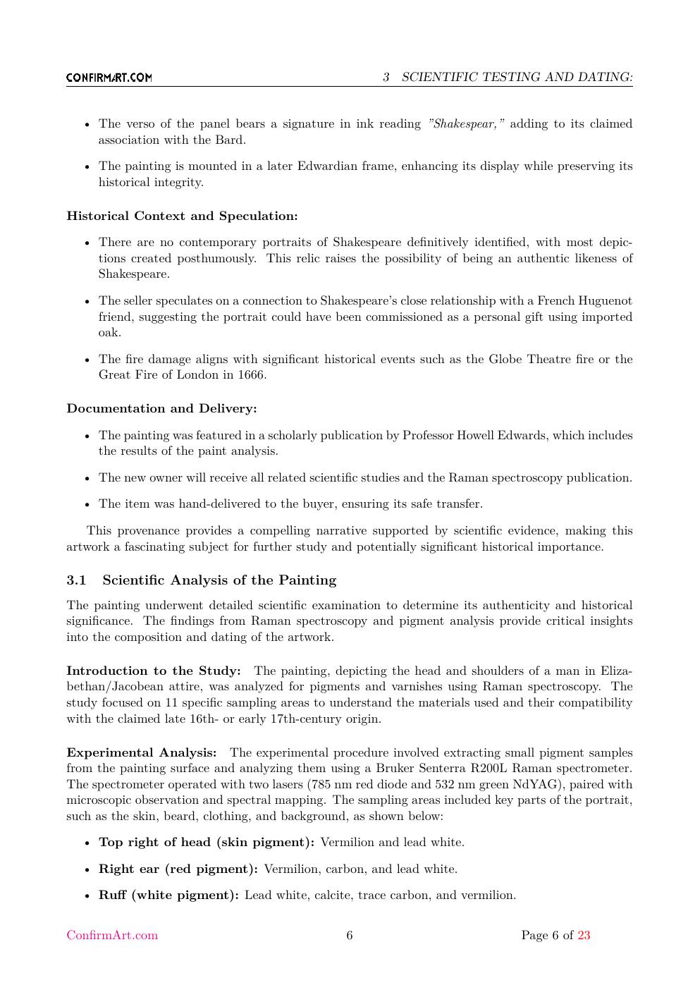 The oil on canvas, "Untitled" report sample page 6