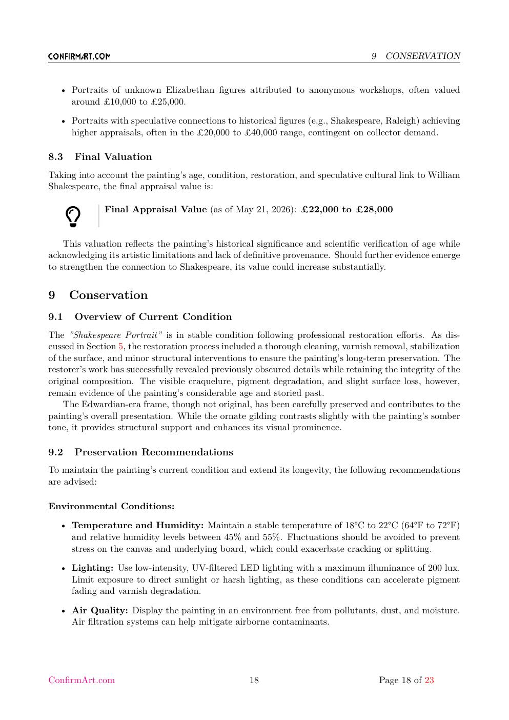 The oil on canvas, "Untitled" report sample page 18