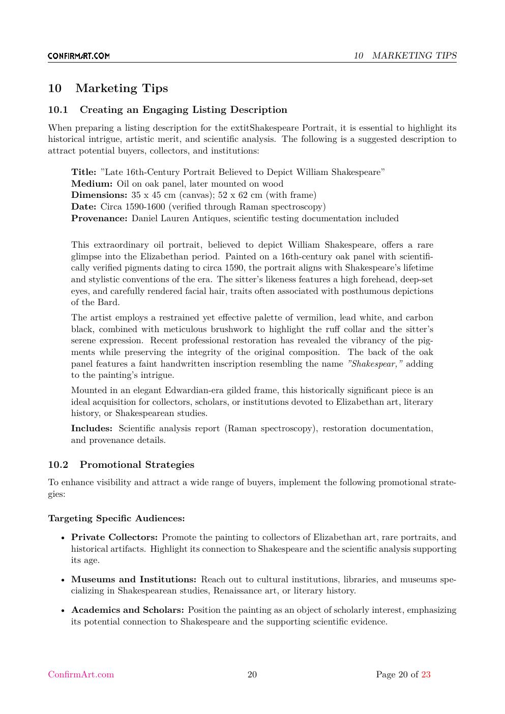 The oil on canvas, "Untitled" report sample page 20