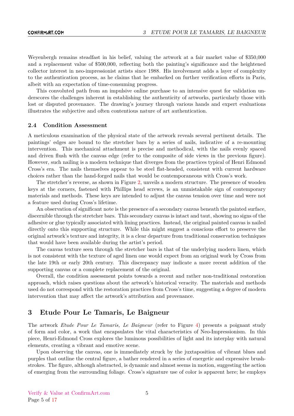 Painting attributed to Henri Edmond Cross report sample page 5