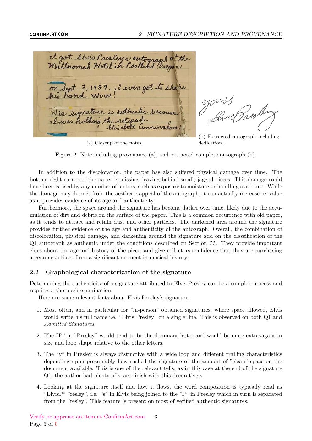 Elvis Presley handwritten note report sample page 3