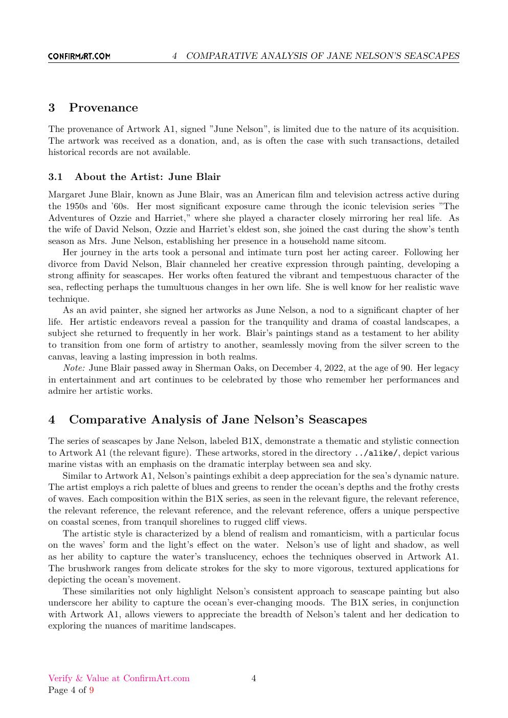 June Nelson signature study report sample page 4