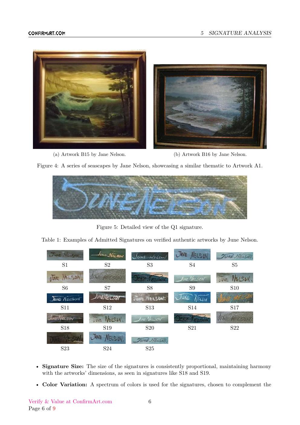 June Nelson signature study report sample page 6