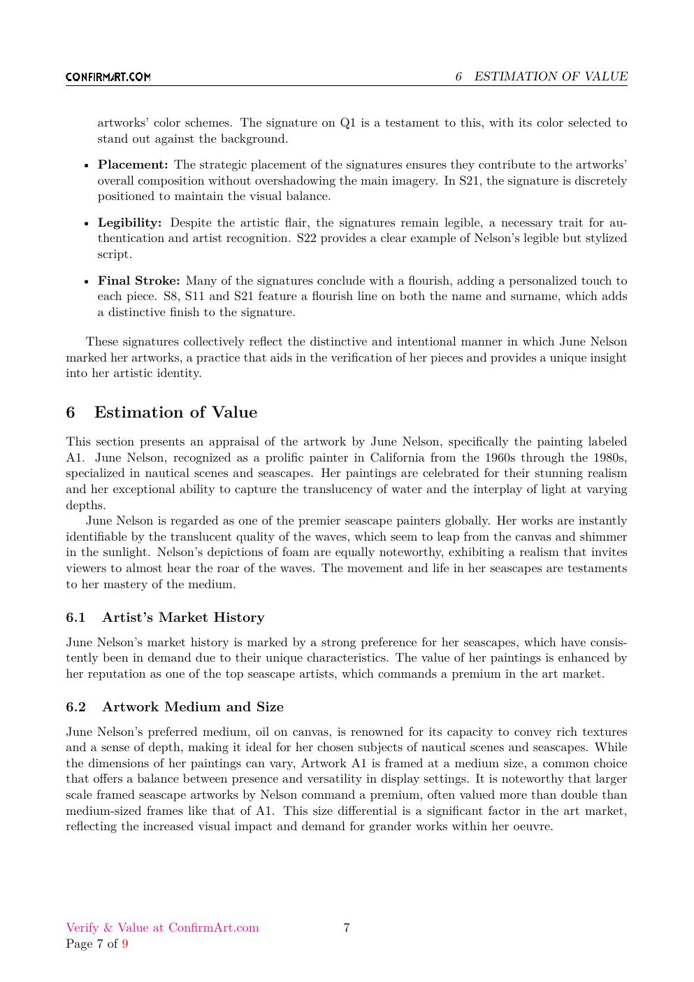 June Nelson signature study report sample page 7