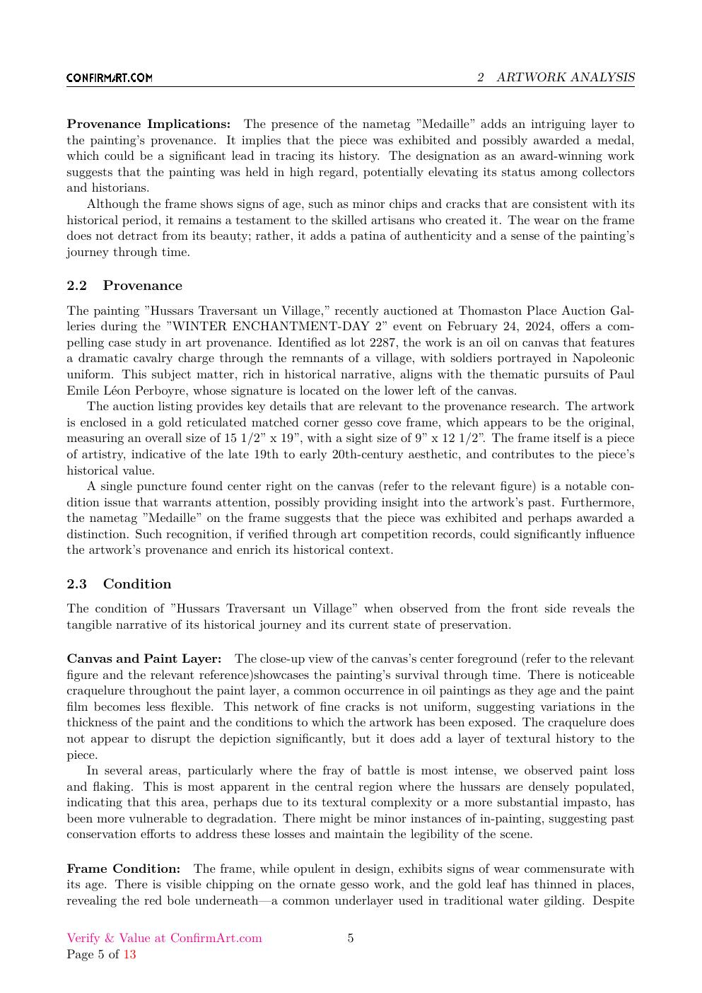 Hussars Traversant un Village report sample page 5