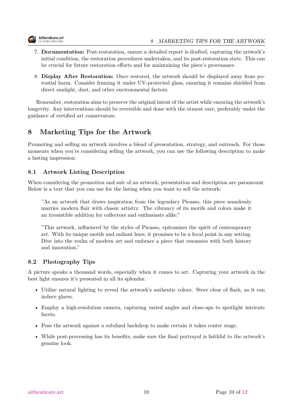 Picasso signature study report sample page 10