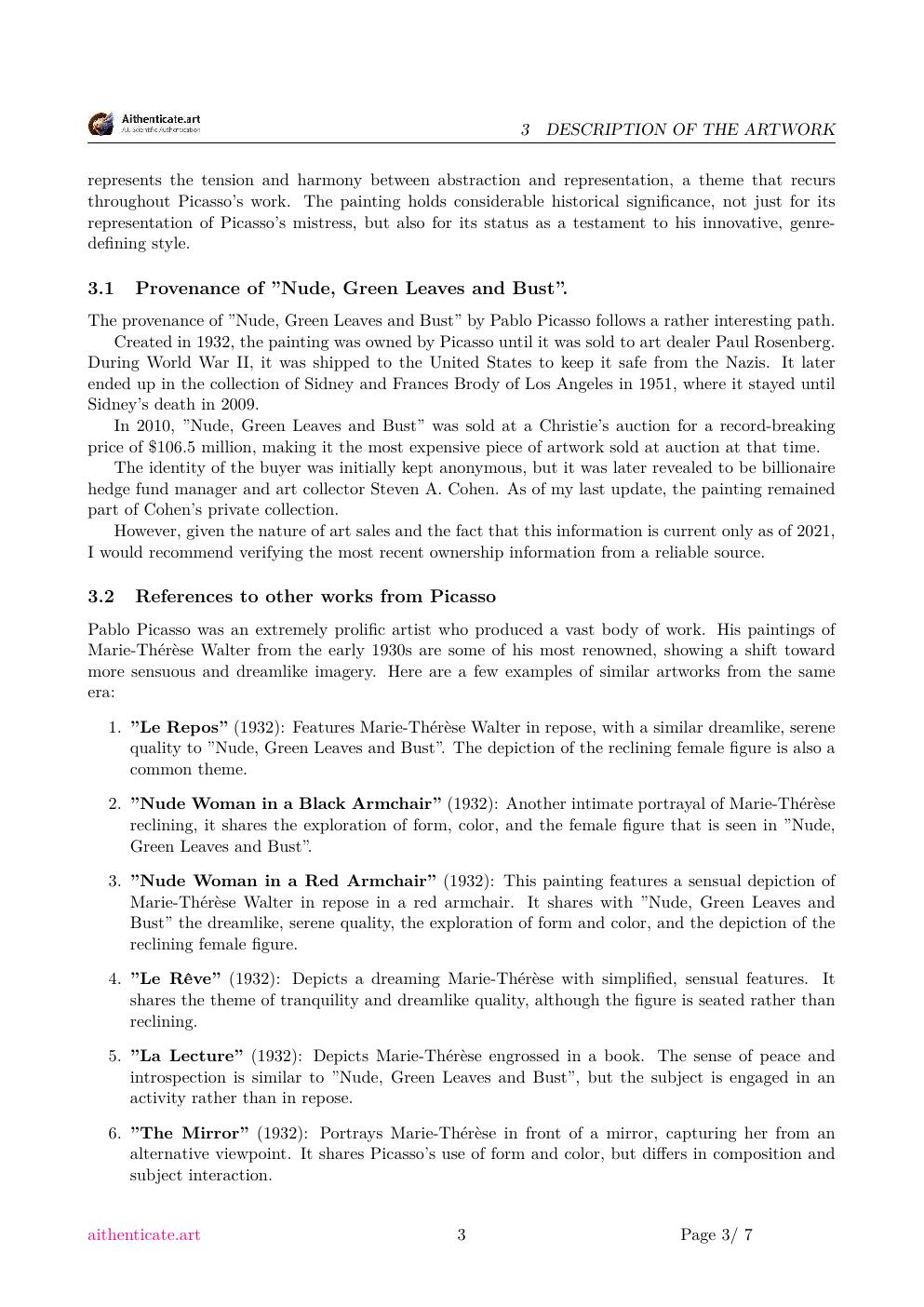 Picasso nude painting study report sample page 3
