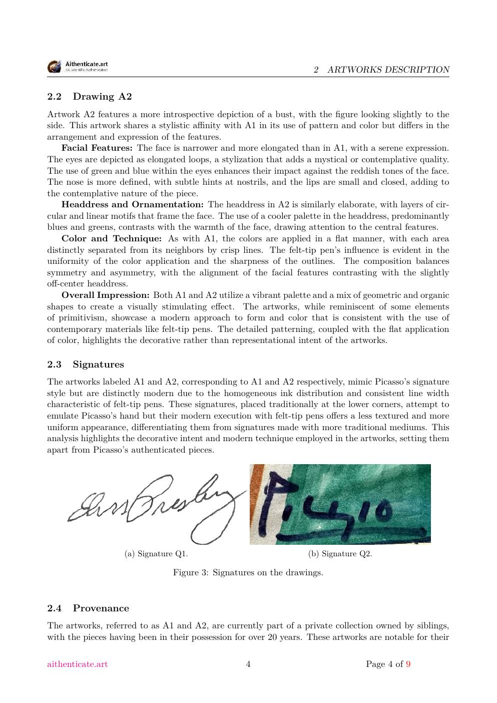 Estate artwork attributed to Picasso report sample page 4