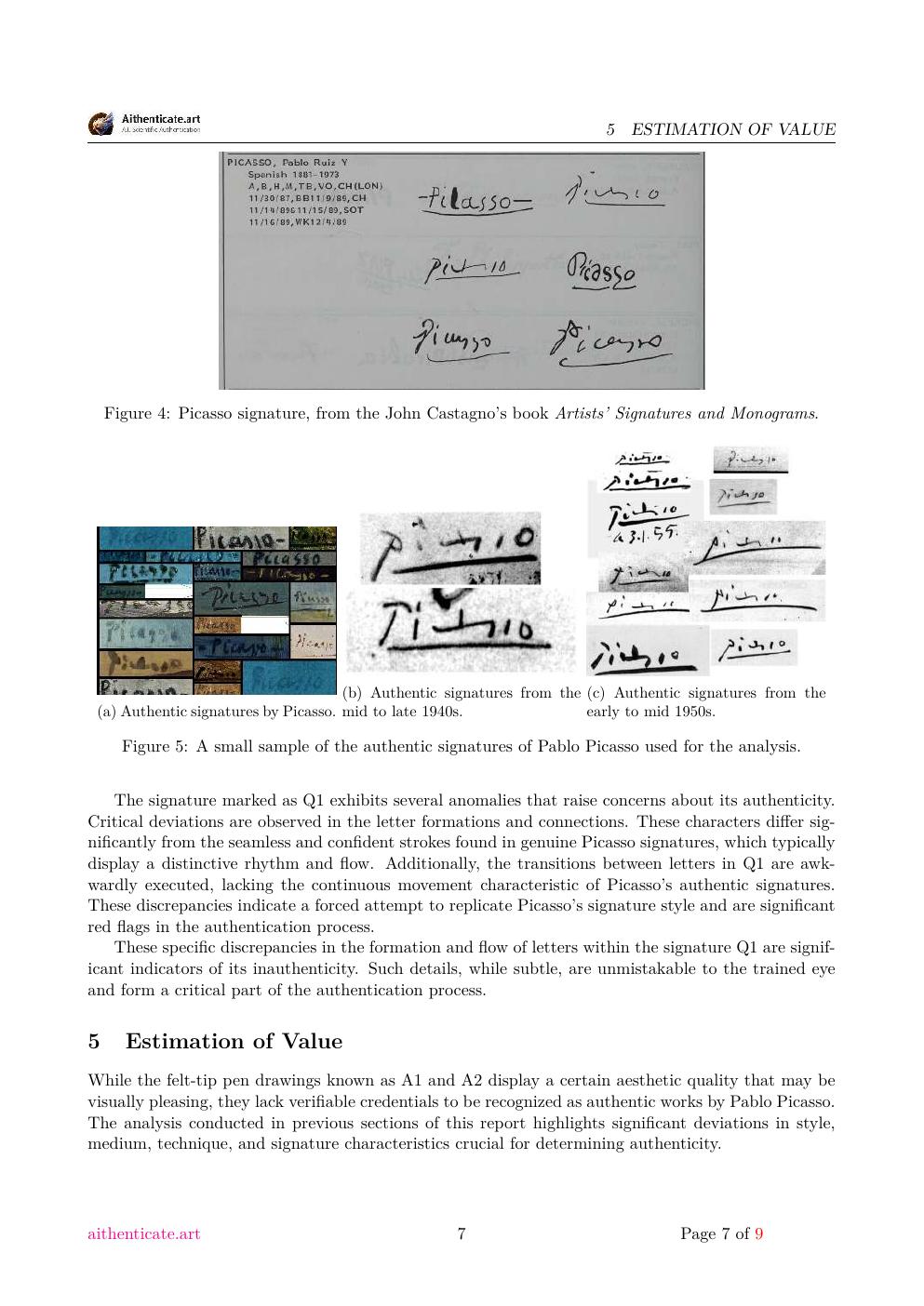 Estate artwork attributed to Picasso report sample page 7