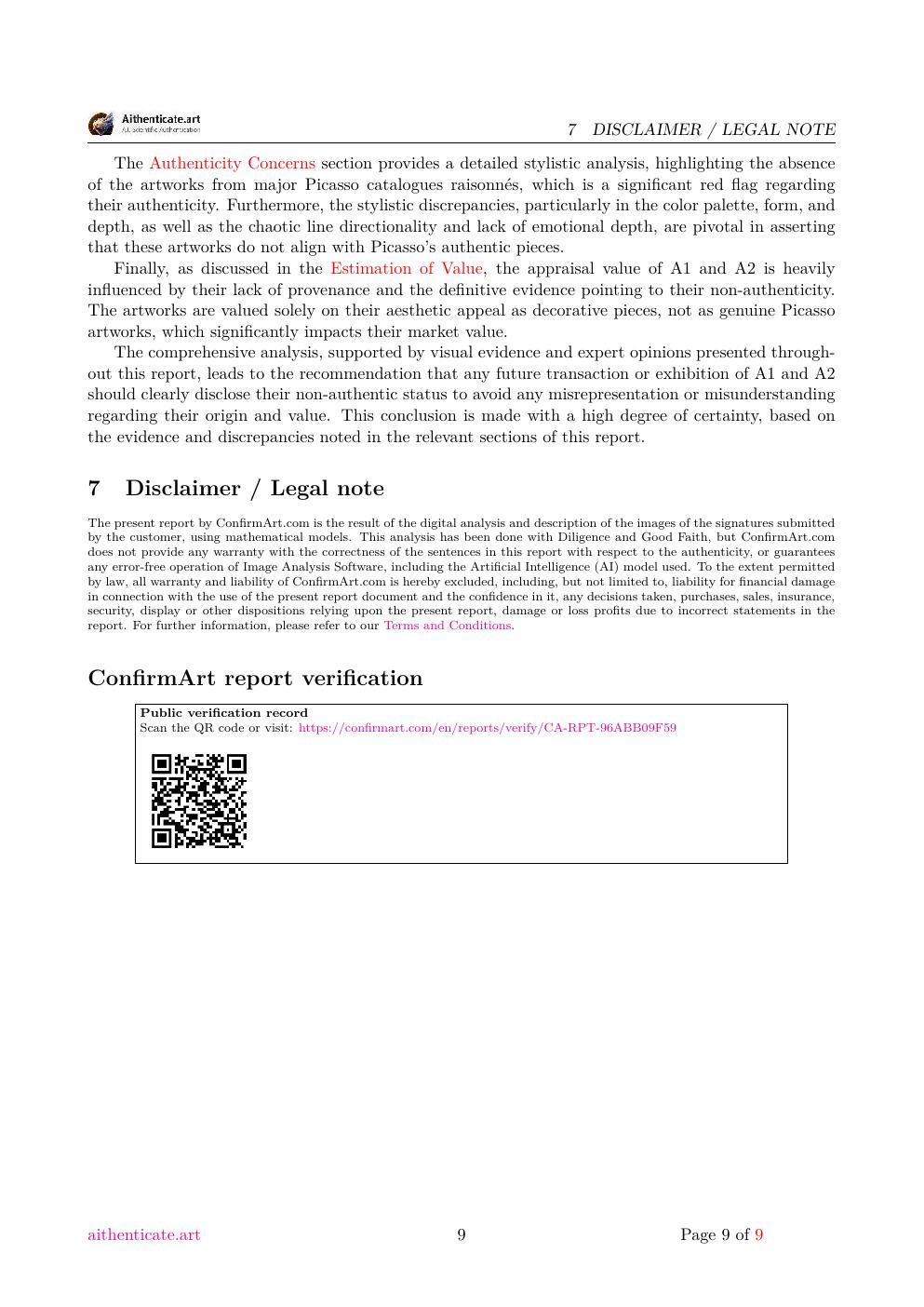 Estate artwork attributed to Picasso report sample page 9