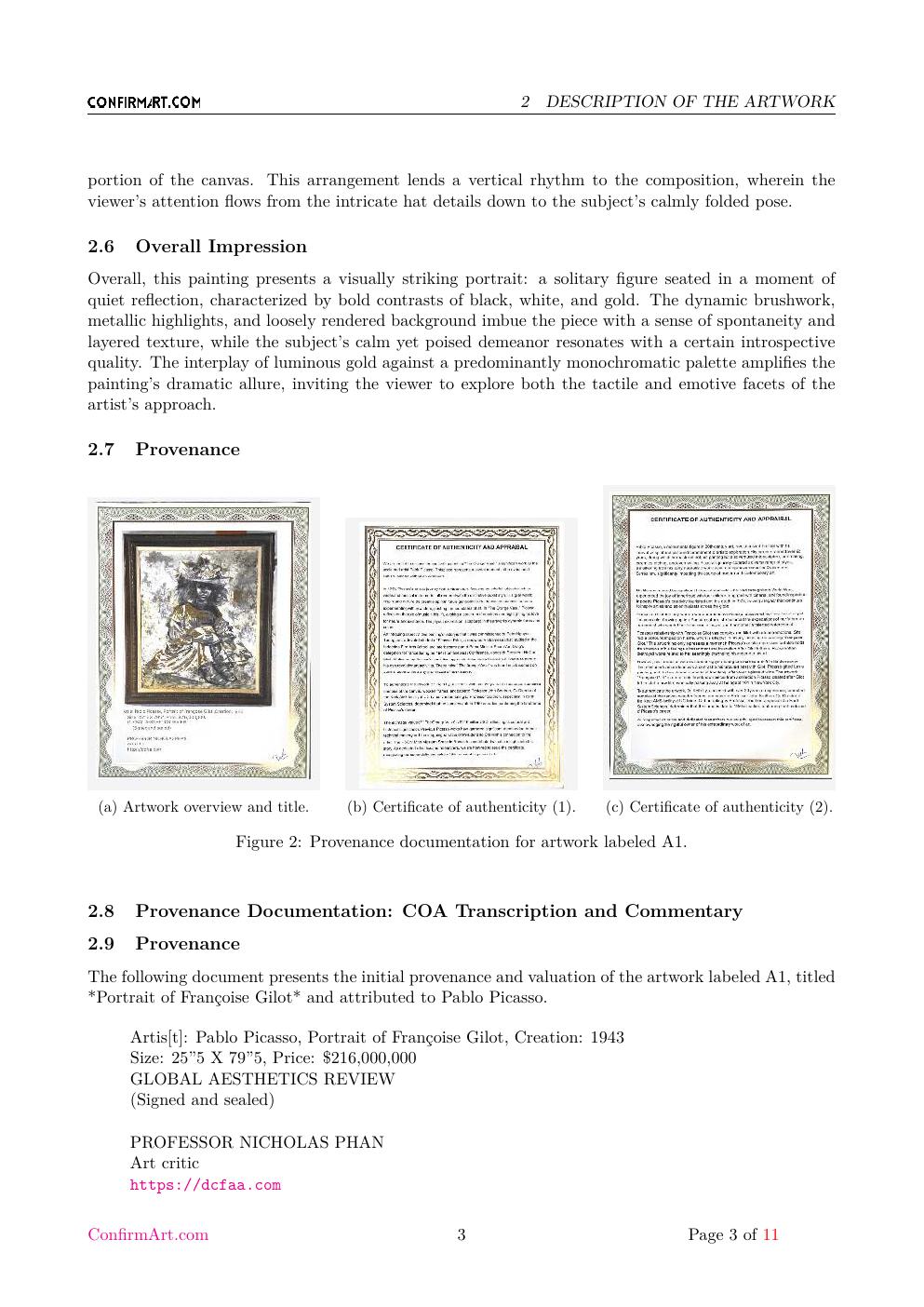 Françoise Gilot report sample page 3