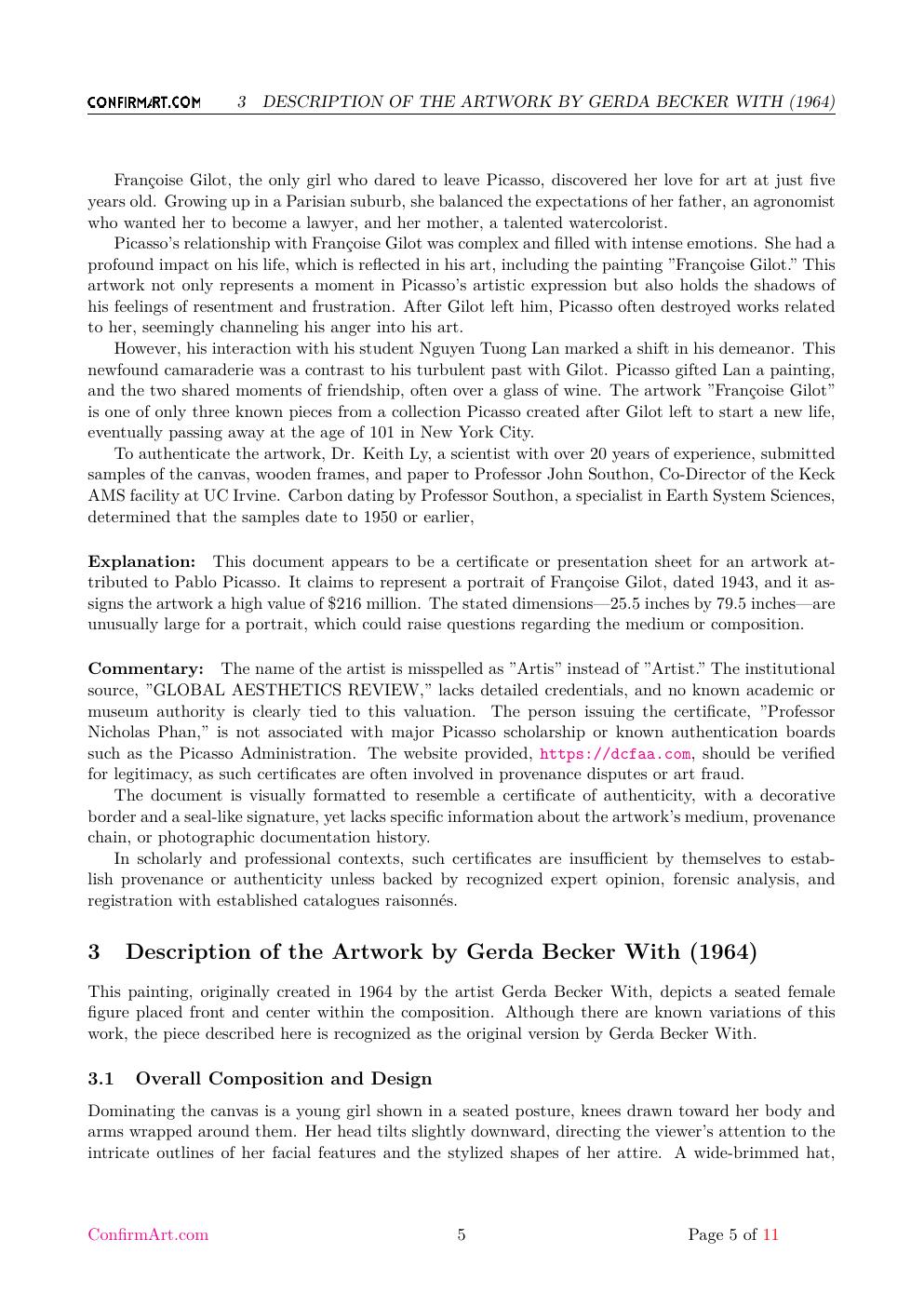 Françoise Gilot report sample page 5