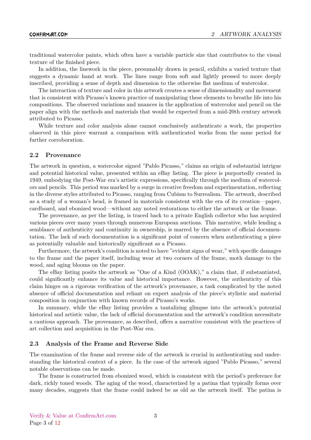 Picasso 1949 study report sample page 3