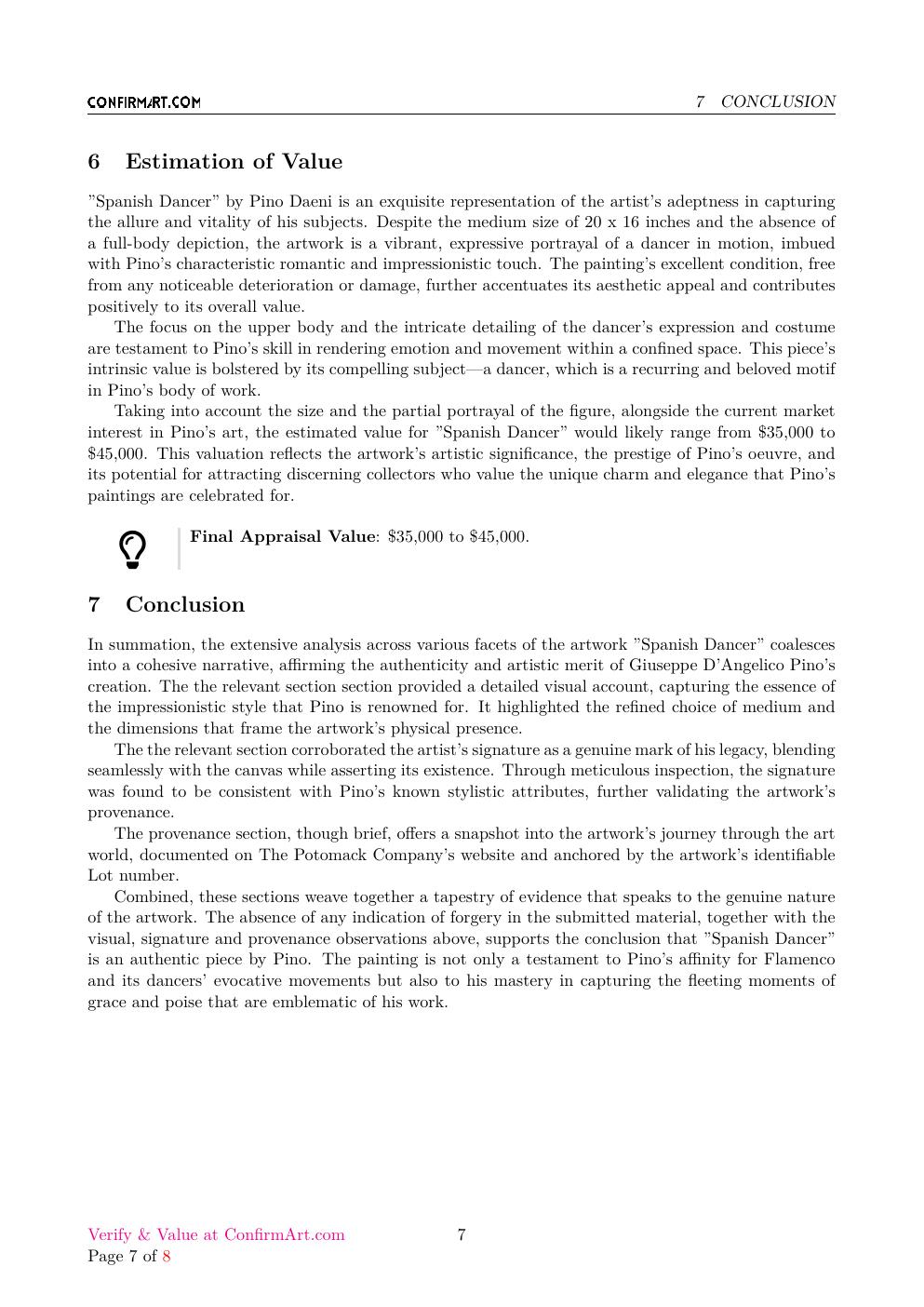 Spanish Dancer report sample page 7