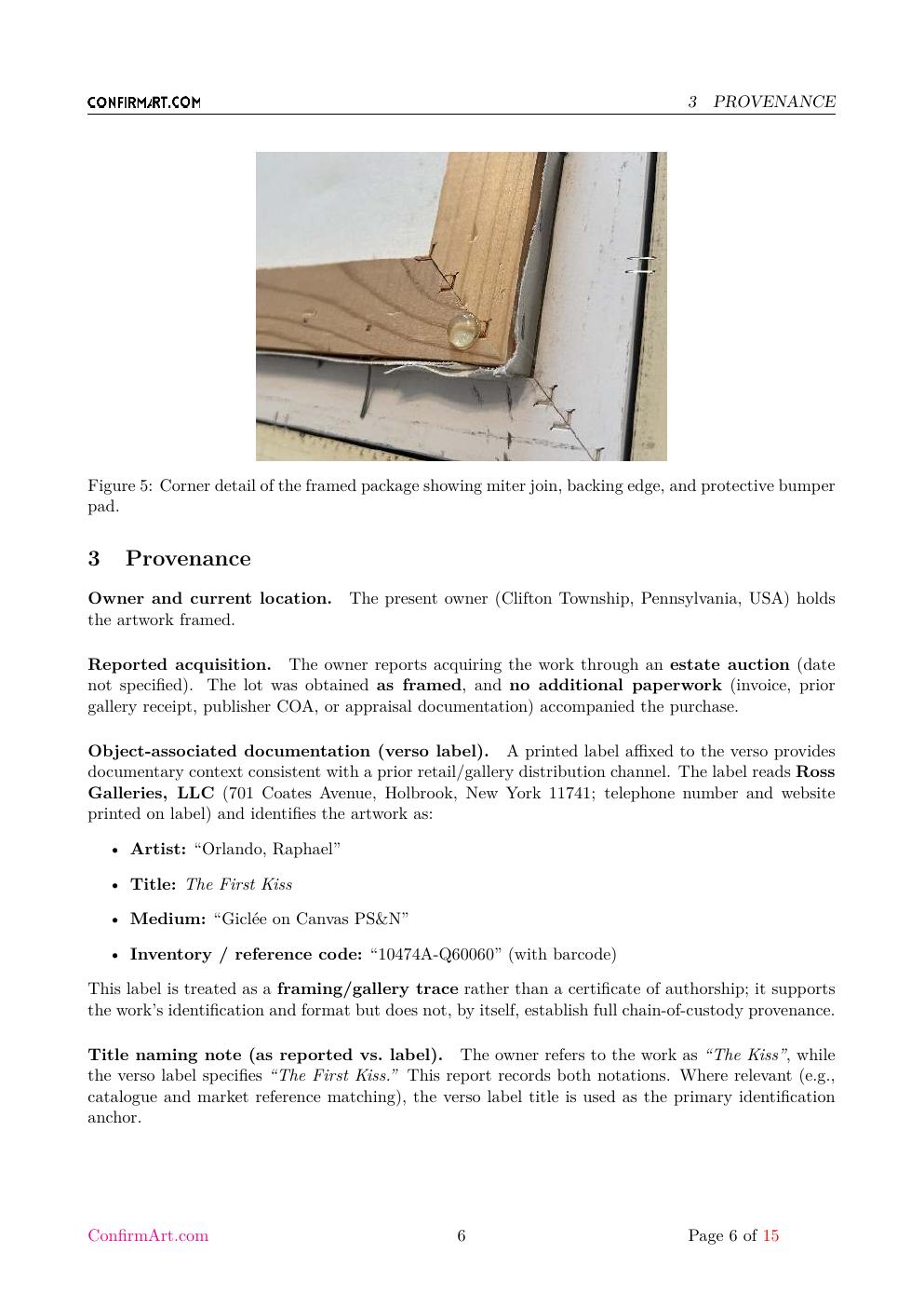 Framed work attributed to Raphael report sample page 6