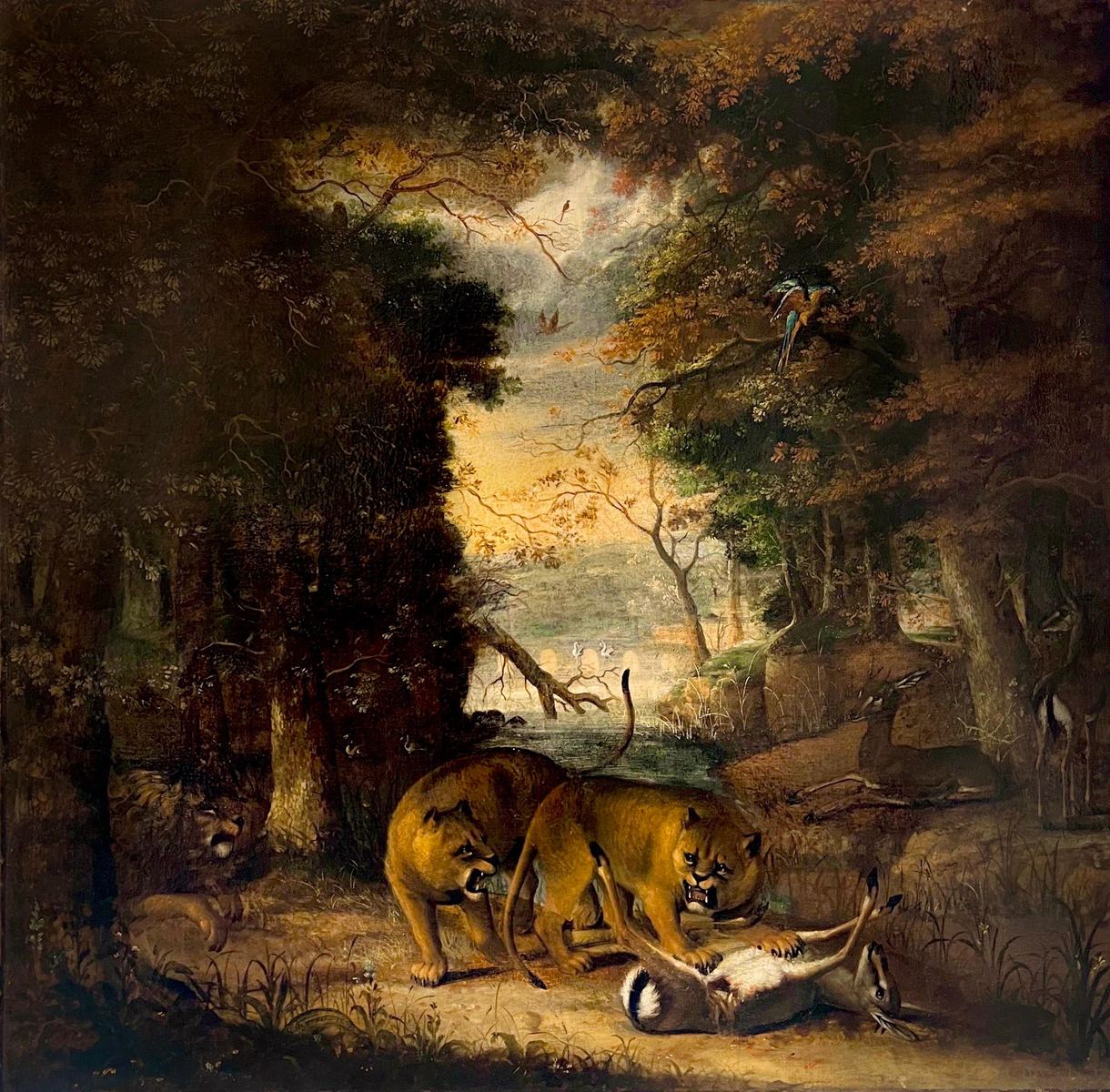 After Brueghel animal scene: Comparison of Condition: Before and After Restoration
