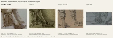 Footwear: fold conventions and silhouettes, not matching objects.