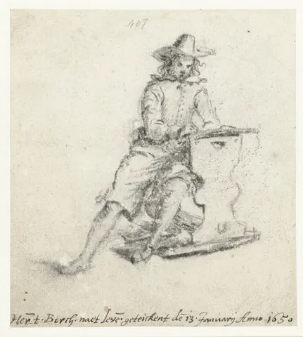 Seated man drawing (Gerard the Younger?). Harmen ter Borch (mentioned on object).