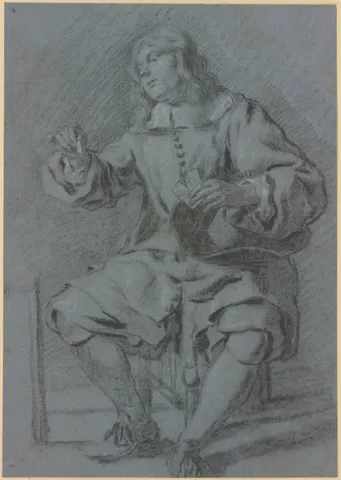 Seated card player drawn with outlines, shading and white heightening, attributed to Gerard ter Borch the Younger.